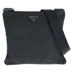 Prada Tessuto Saffiano Black Silver Nylon Leather Shoulder