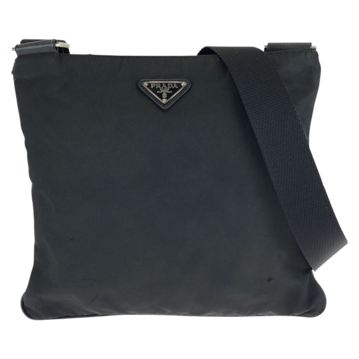 Prada Tessuto Saffiano Black Silver Nylon Leather Shoulder