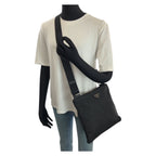 Prada Tessuto Saffiano Black Silver Nylon Leather Shoulder — view 7