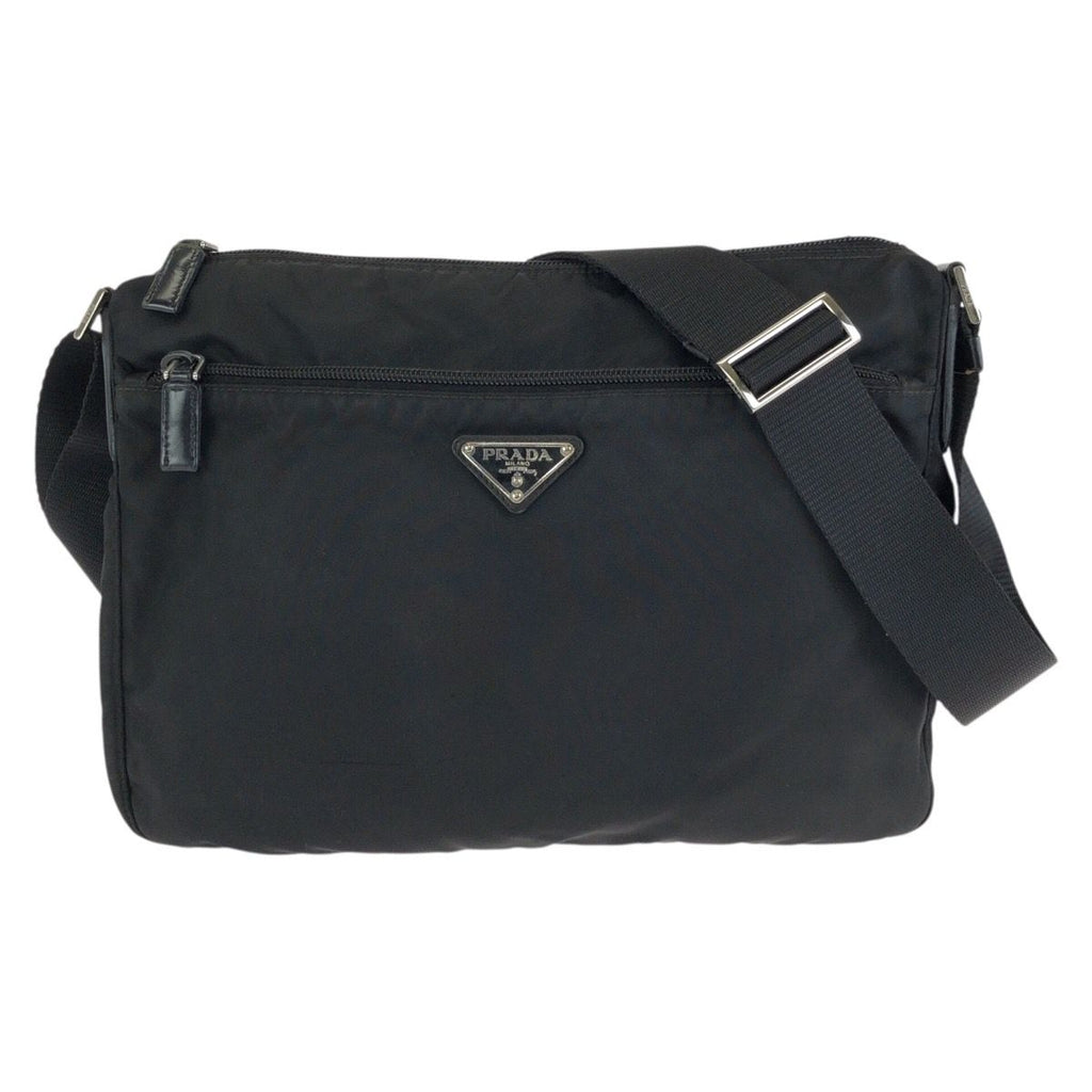 Prada Tessuto Black Silver Nylon Shoulder