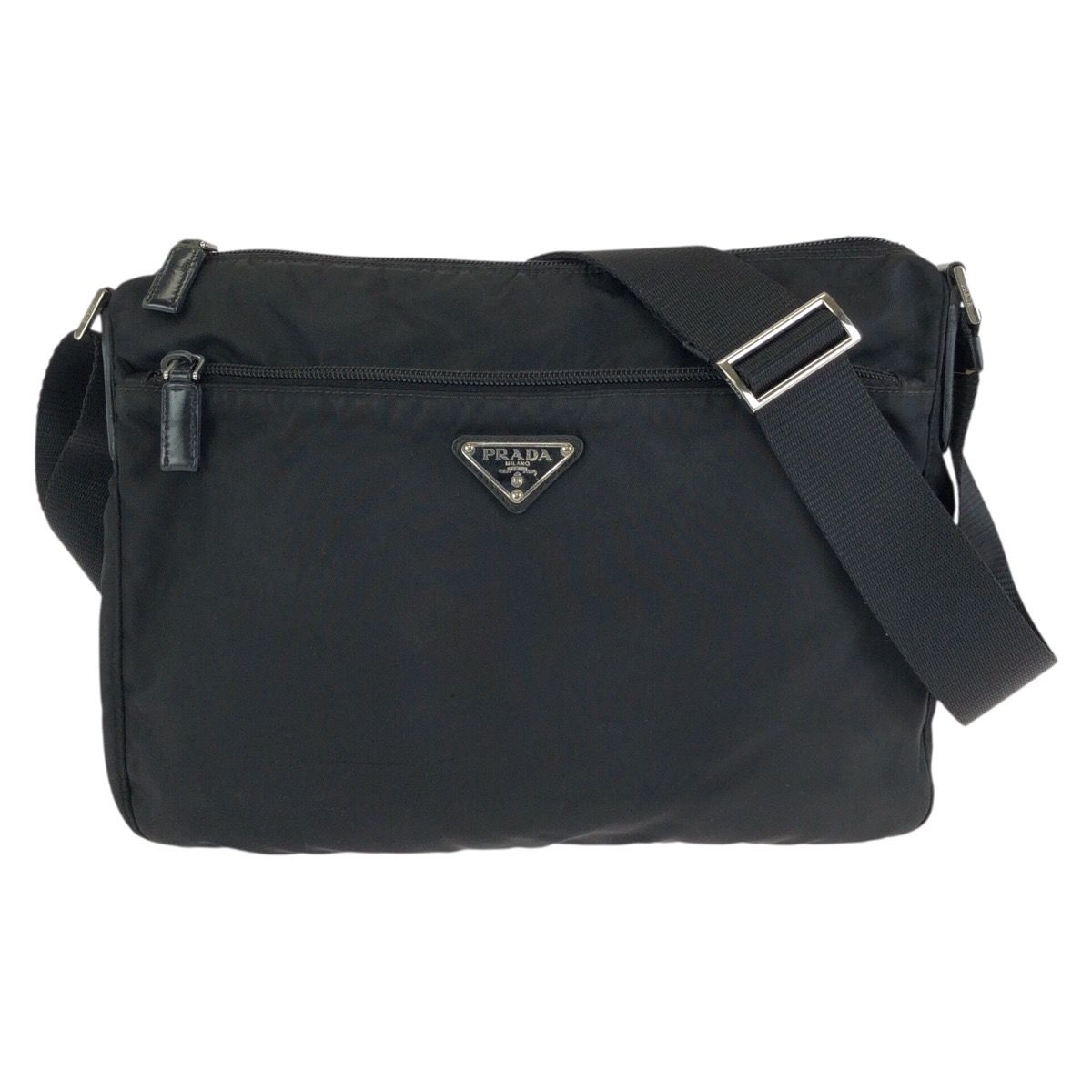 Prada Tessuto Black Silver Nylon Shoulder