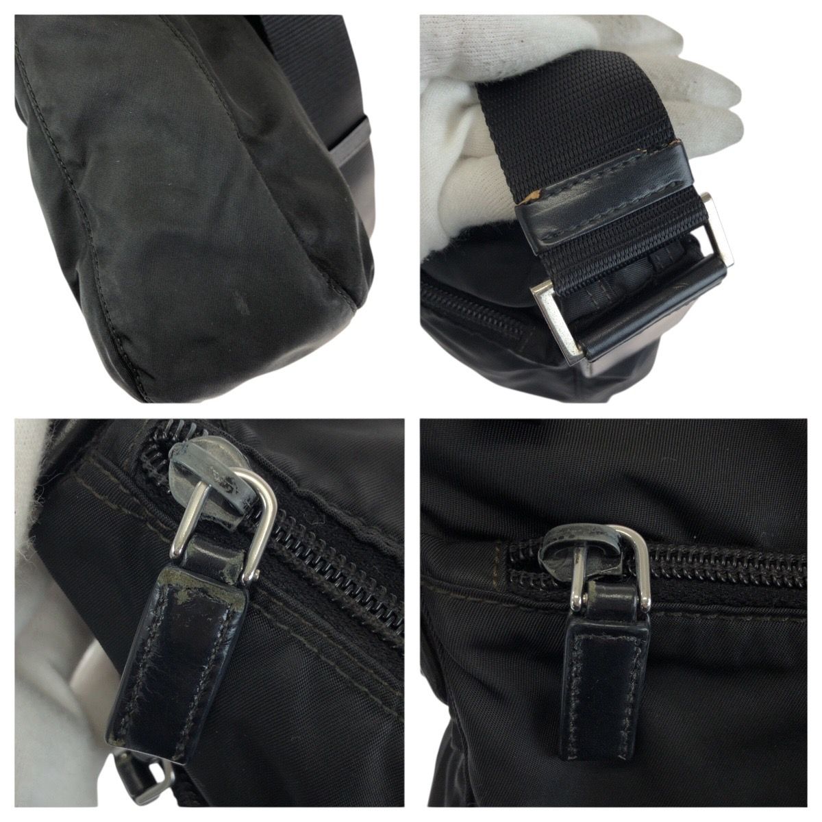 Prada Tessuto Black Silver Nylon Shoulder — view 6