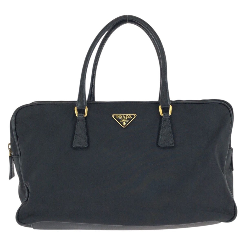 Prada Tessuto Saffiano Black Gold Nylon Leather Tote