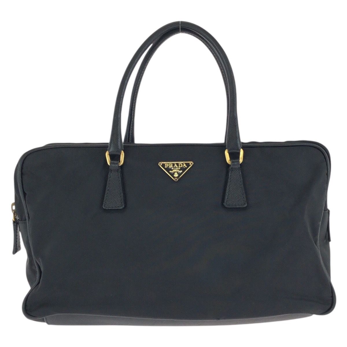 Prada Tessuto Saffiano Black Gold Nylon Leather Tote