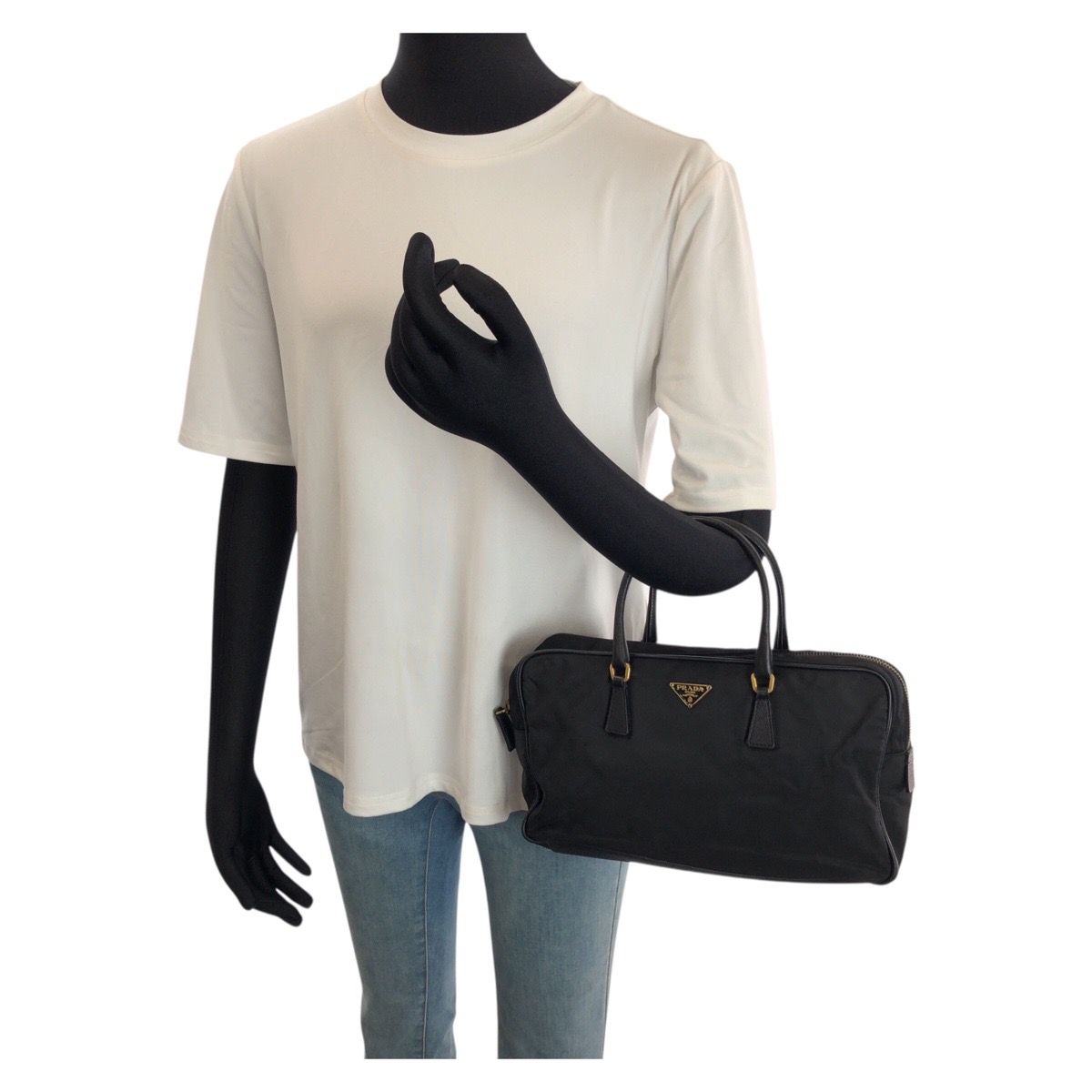 Prada Tessuto Saffiano Black Gold Nylon Leather Tote — view 7