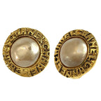Chanel Vintage Round Logo Gold Plated Faux Pearl Earrings — view 6