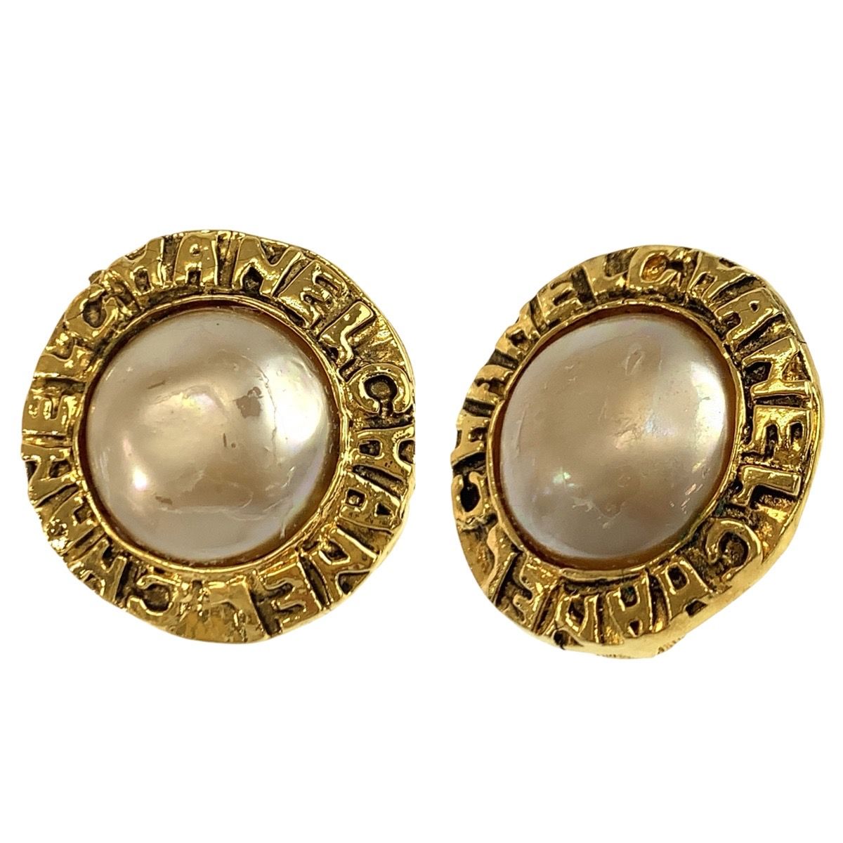 Chanel Vintage Round Logo Gold Plated Faux Pearl Earrings — view 6