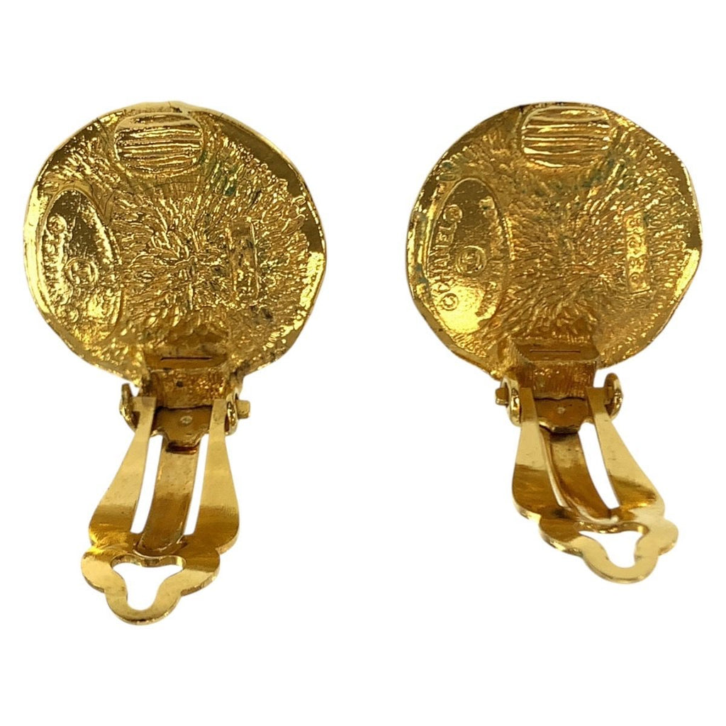 Chanel Vintage Round Logo Gold Plated Faux Pearl Earrings — view 3