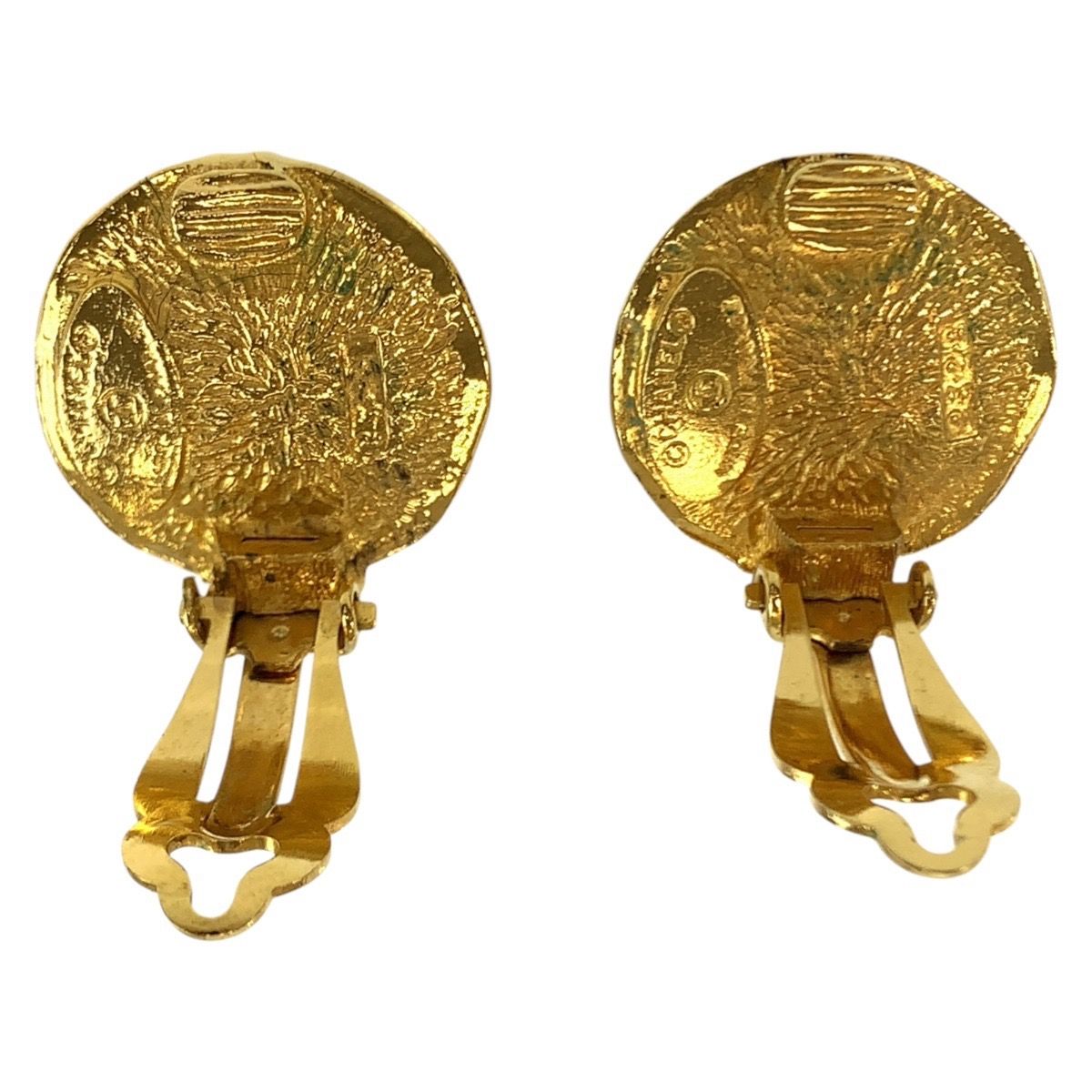 Chanel Vintage Round Logo Gold Plated Faux Pearl Earrings — view 3