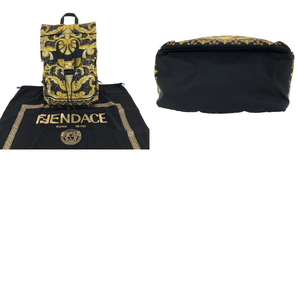 Fendi Black Brown Yellow Gold Nylon Backpack — view 9