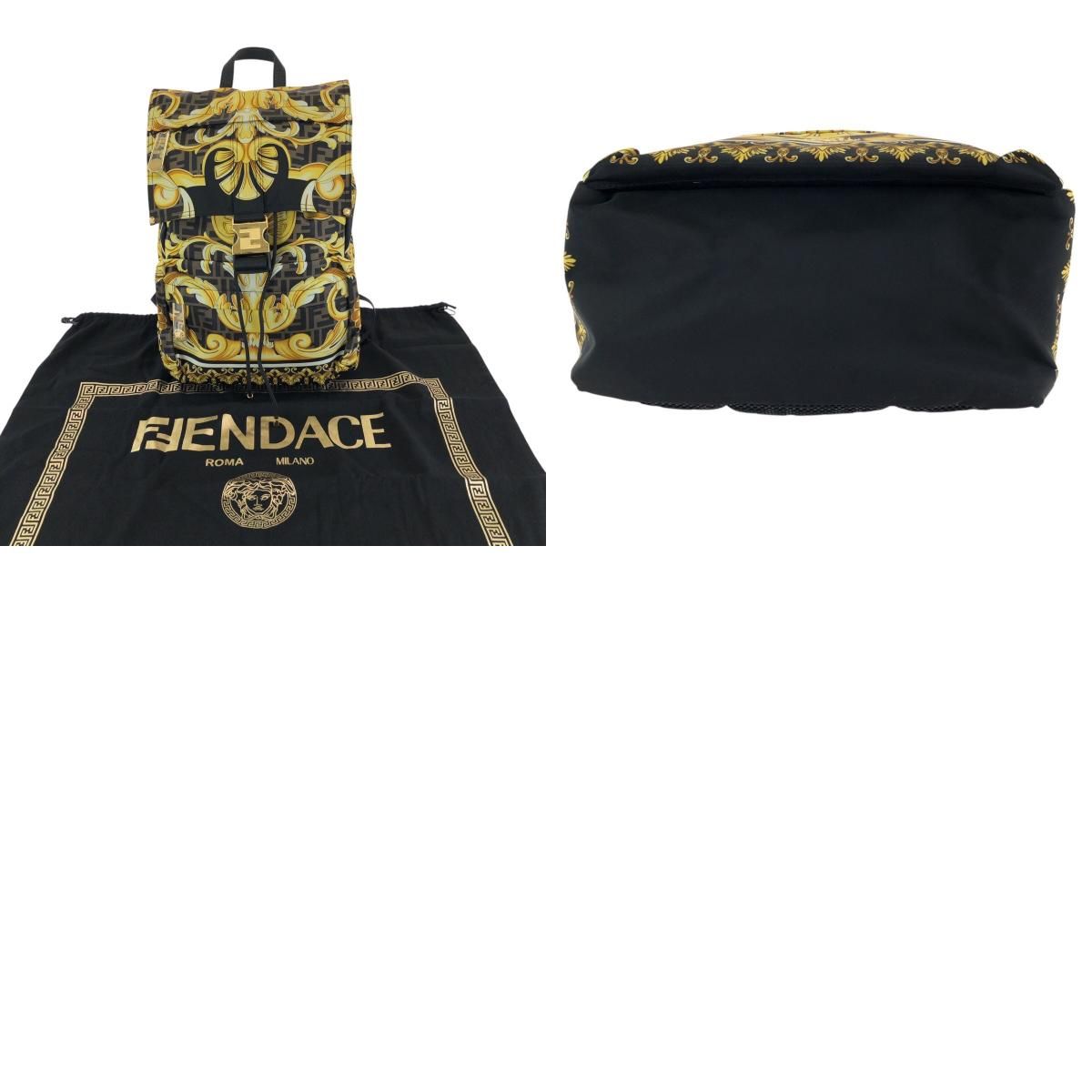 Fendi Black Brown Yellow Gold Nylon Backpack — view 9
