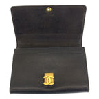 Chanel CC Logo Black Gold Leather Folded Wallet Compact — view 4
