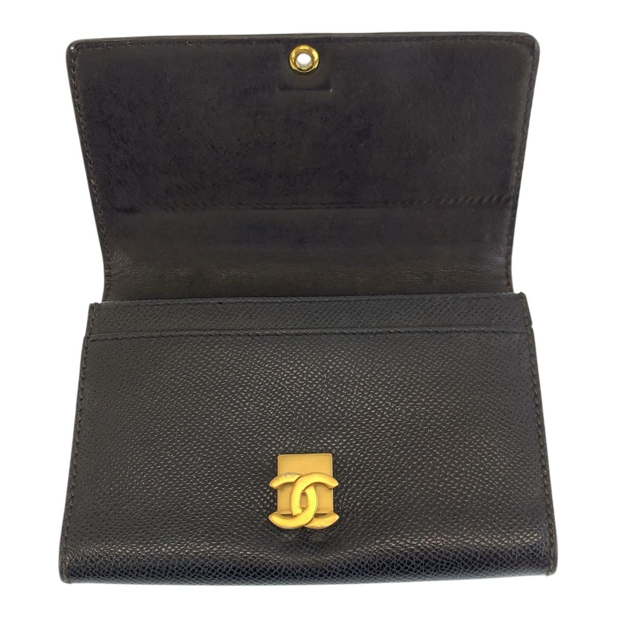Chanel CC Logo Black Gold Leather Folded Wallet Compact — view 4