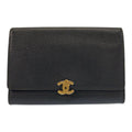 Chanel CC Logo Black Gold Leather Folded Wallet Compact