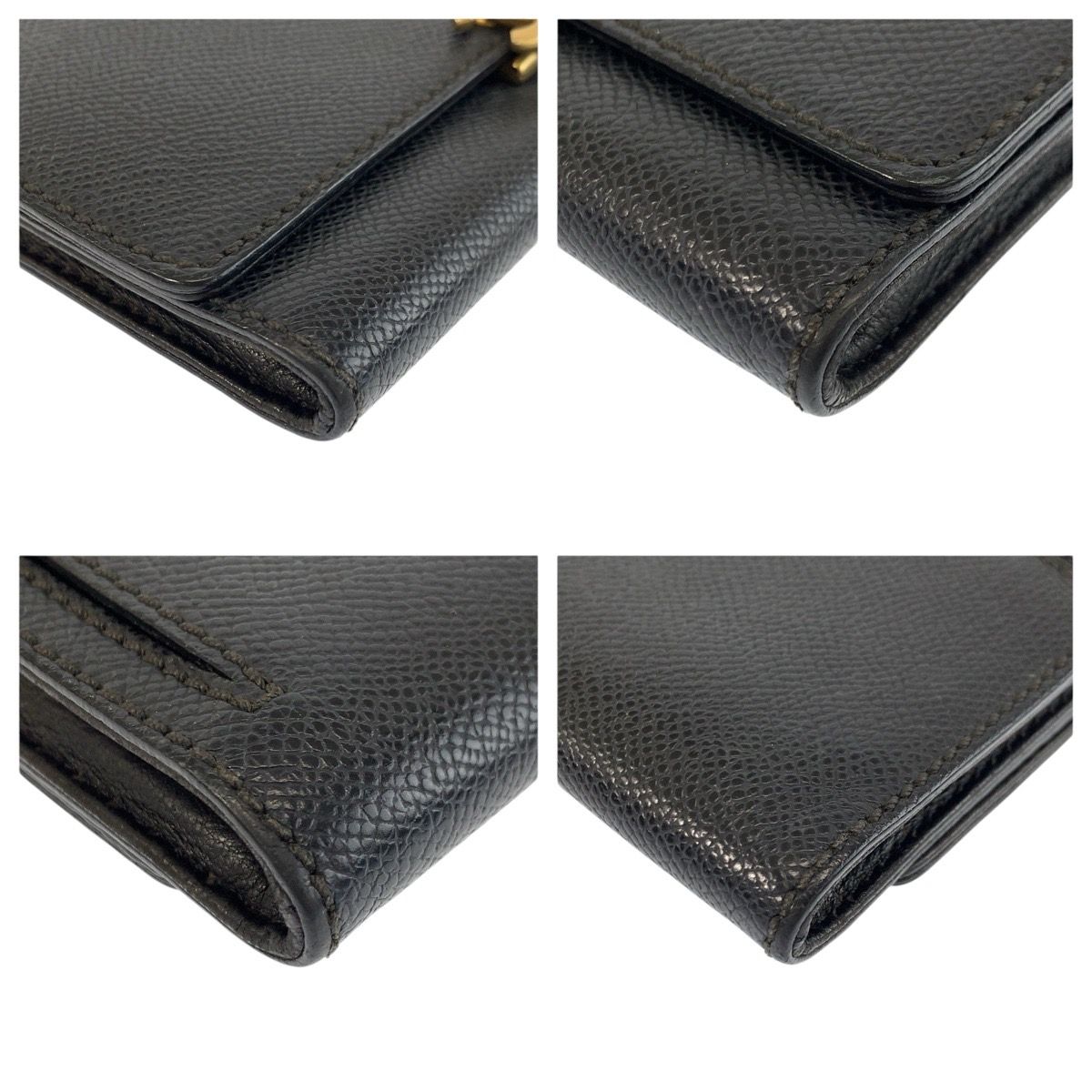 Chanel CC Logo Black Gold Leather Folded Wallet Compact — view 7
