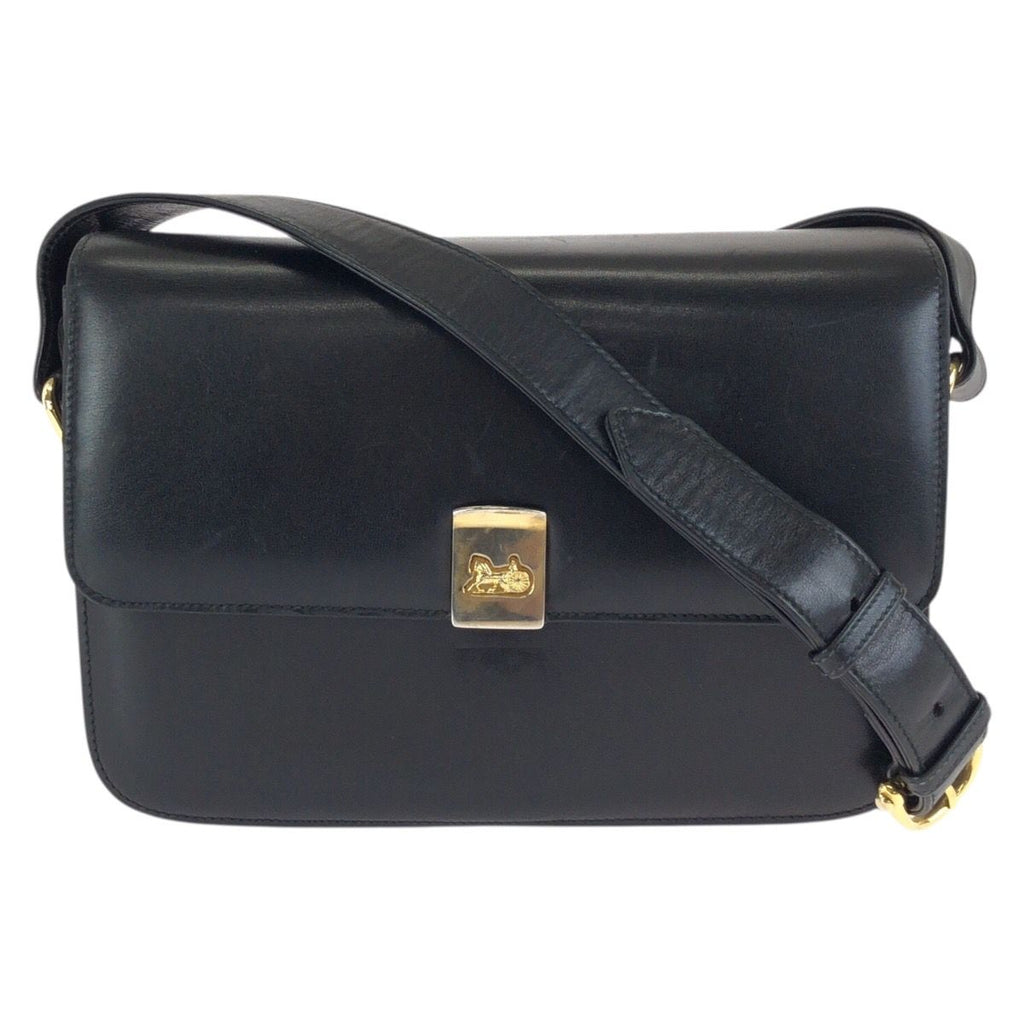 Celine Vintage Horse Carriage Black Gold Leather Shoulder