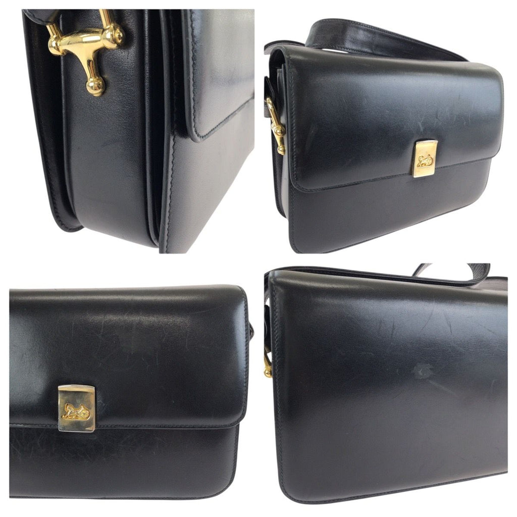 Celine Vintage Horse Carriage Black Gold Leather Shoulder — view 5
