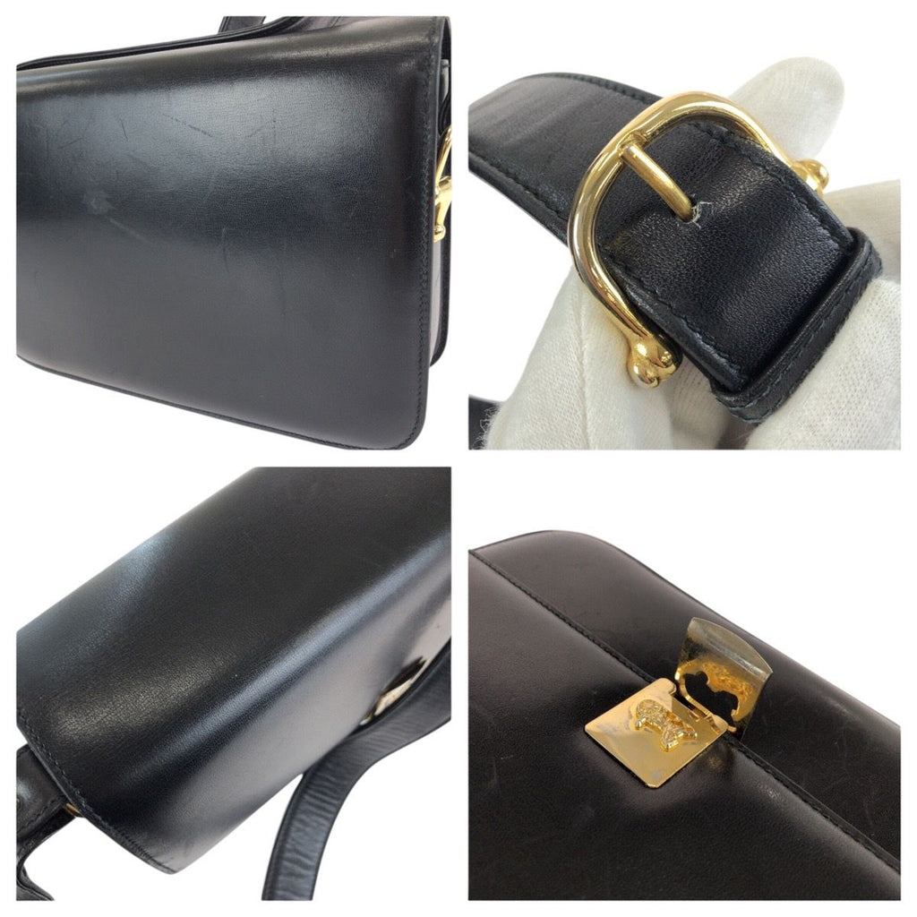Celine Vintage Horse Carriage Black Gold Leather Shoulder — view 6