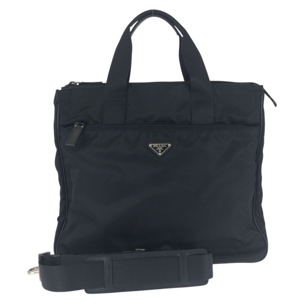 Prada Tessuto Saffiano Black Silver Nylon Leather Business Briefcase 2-Way