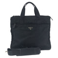 Prada Tessuto Saffiano Black Silver Nylon Leather Business Briefcase 2-Way