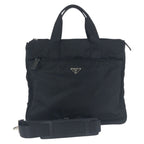 Prada Tessuto Saffiano Black Silver Nylon Leather Business Briefcase 2-Way