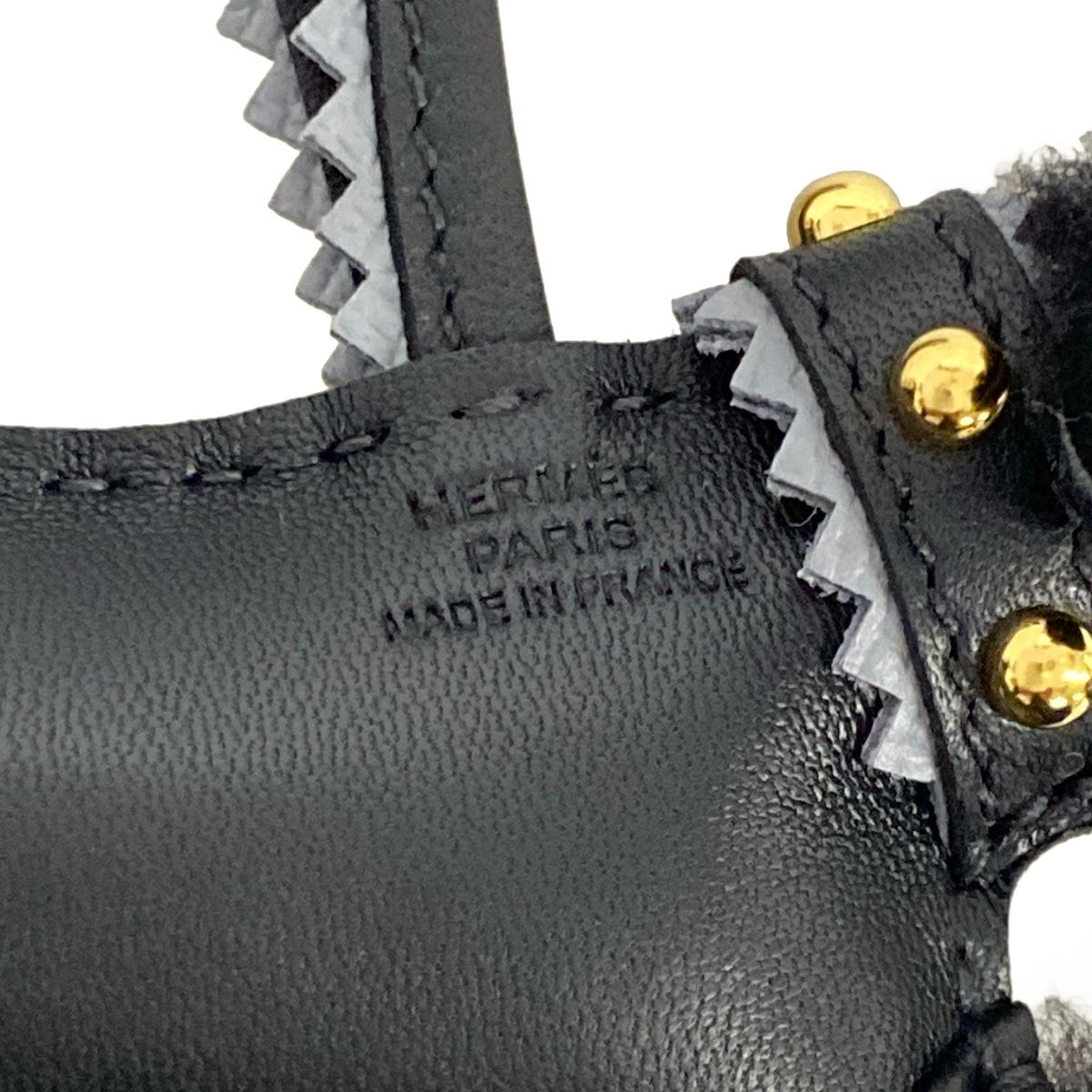 Hermes Key Holder Buddy Epi Black Gris Perle Studs Shearling — view 3