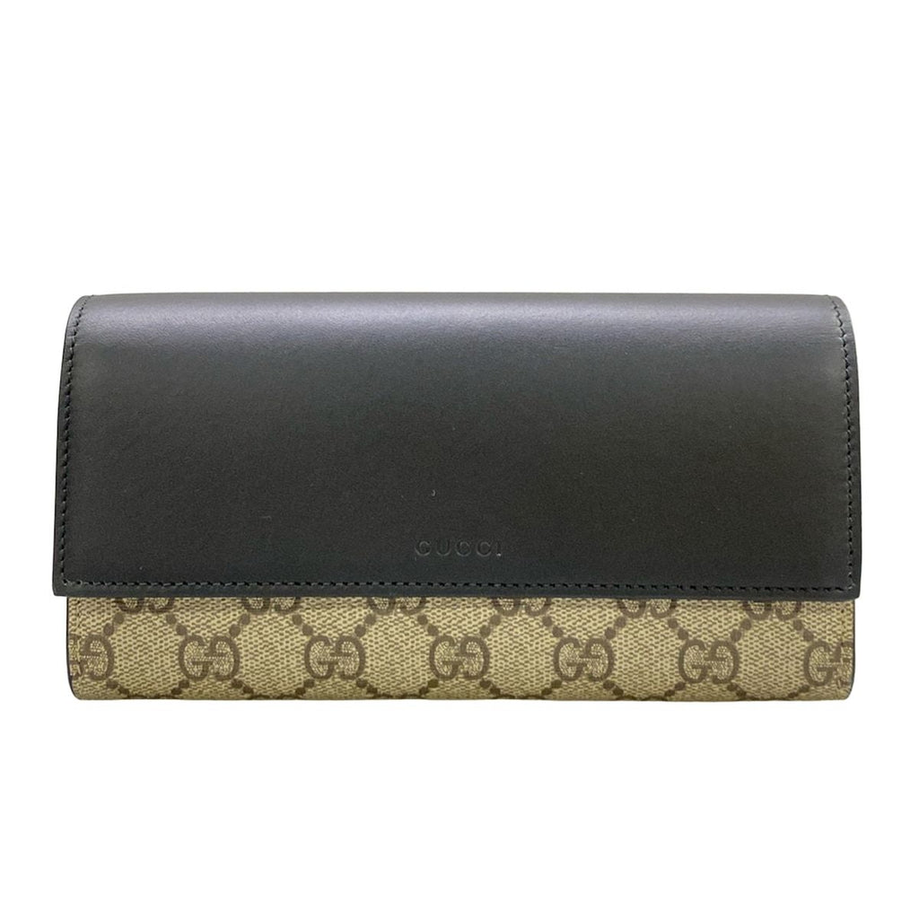 Gucci Wallet GG Plus Supreme Beige Dark Gray Black Leather