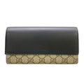 Gucci Wallet GG Plus Supreme Beige Dark Gray Black Leather
