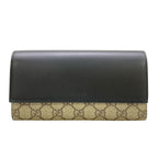 Gucci Wallet GG Plus Supreme Beige Dark Gray Black Leather