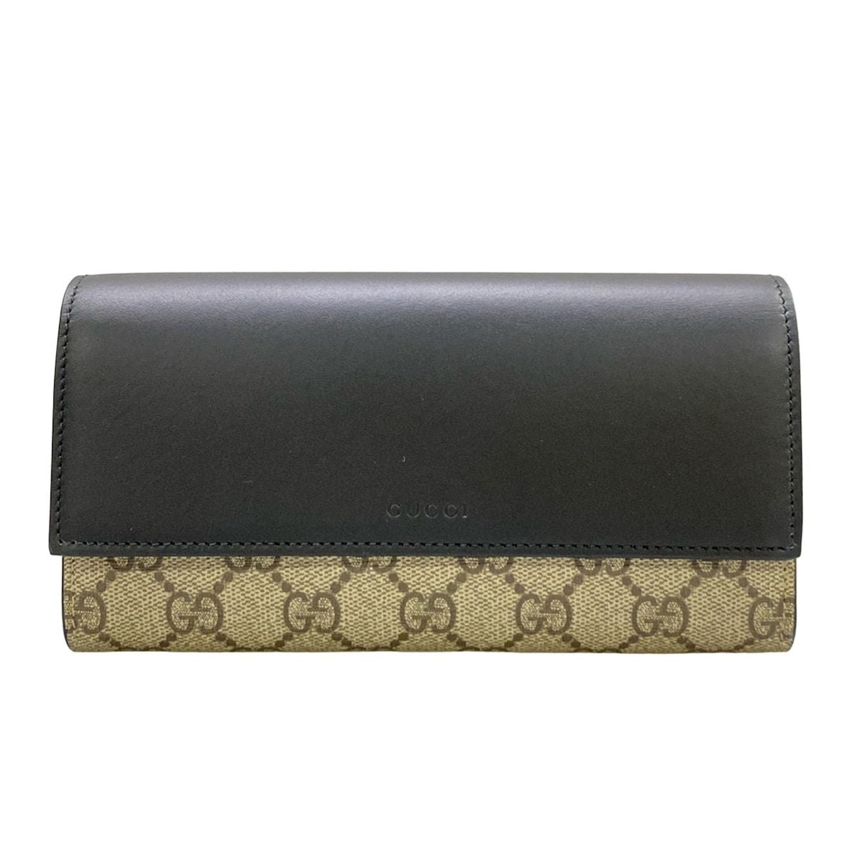 Gucci Wallet GG Plus Supreme Beige Dark Gray Black Leather