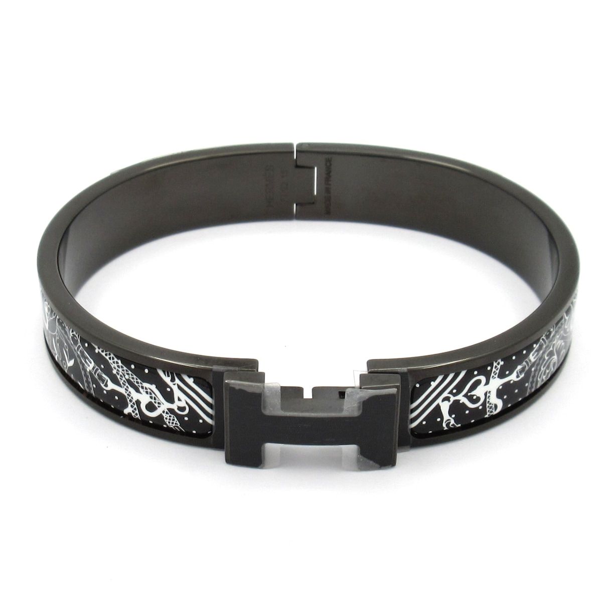 Hermes Bangle Click HH Leather Black White Amazon Festival Bandana So Bracelet