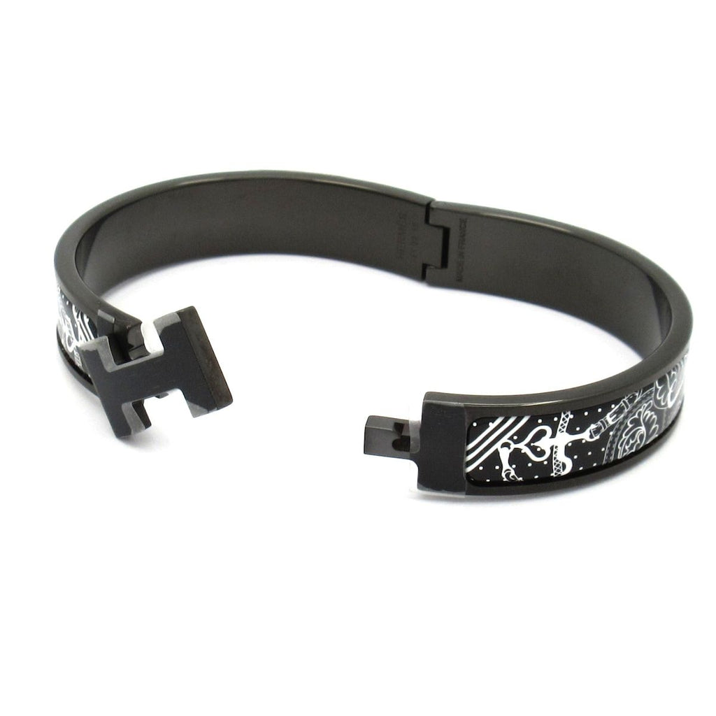 Hermes Bangle Click HH Leather Black White Amazon Festival Bandana So Bracelet — view 5