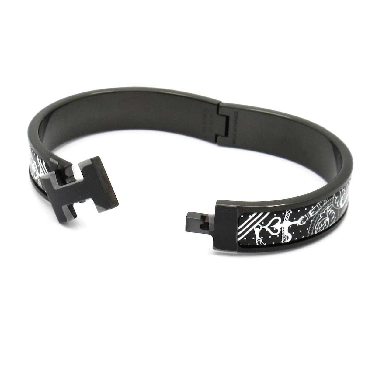 Hermes Bangle Click HH Leather Black White Amazon Festival Bandana So Bracelet — view 5
