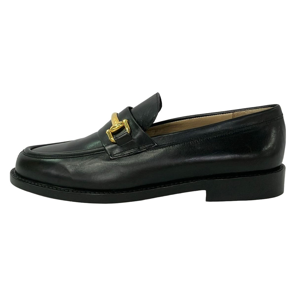 Gucci Loafers 36 C Black Gold Leather