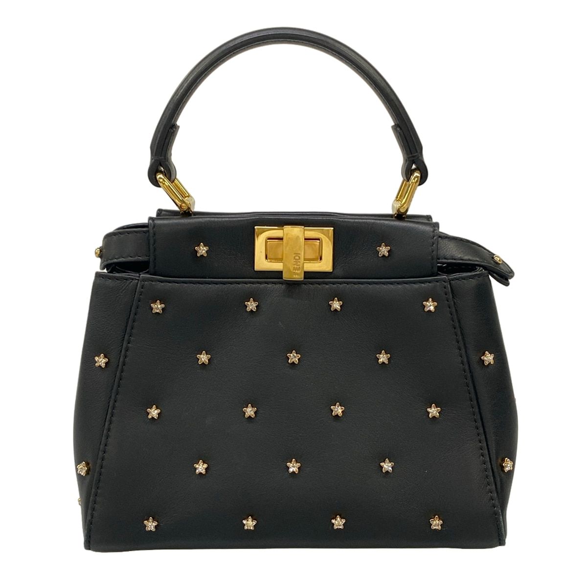 Fendi Handbag Peekaboo XS Black Gold Rhinestone Star