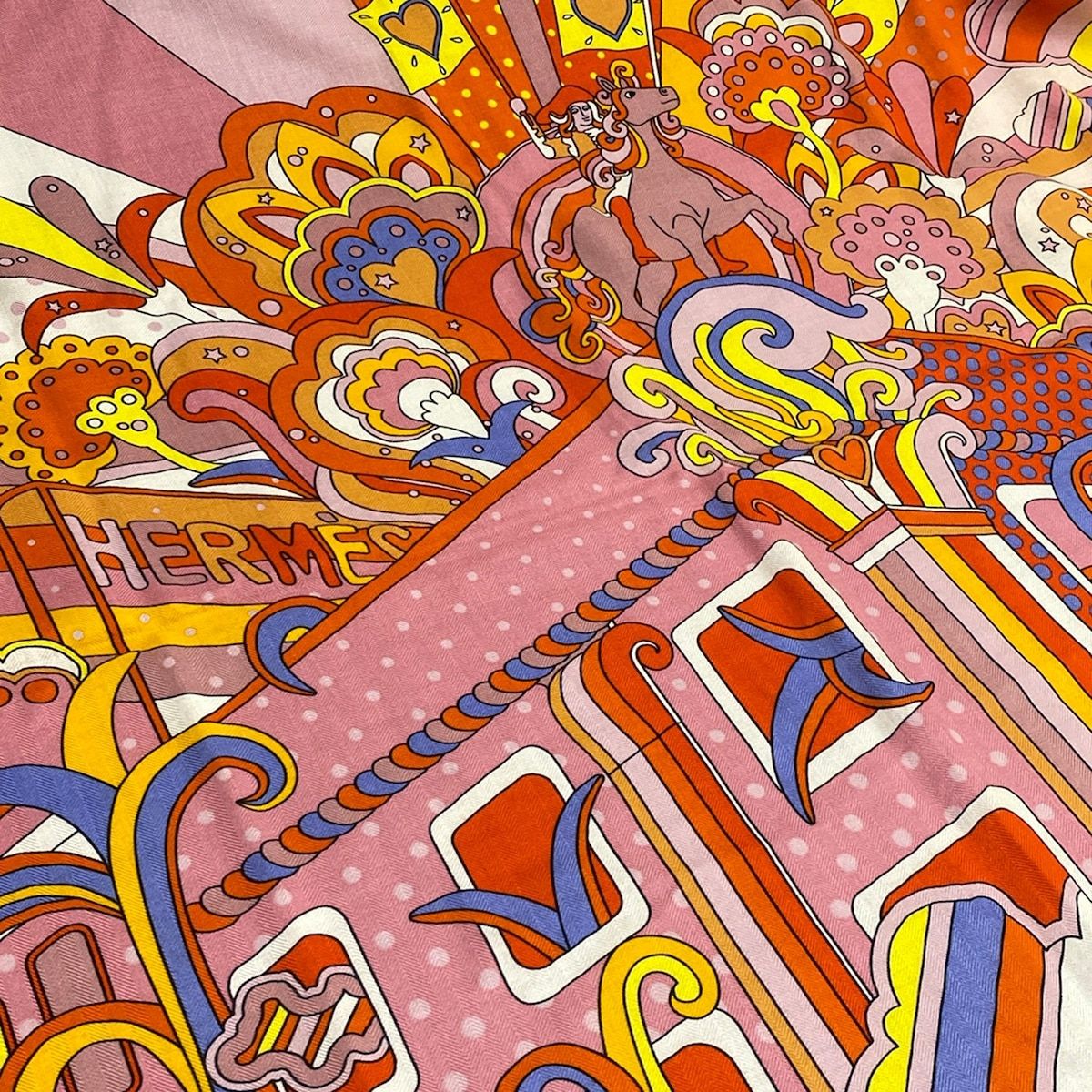 Hermes Shawl Carre 140 Rose Joanneviv Etoupe Faubourg Rainbow Cashmere Silk — view 4