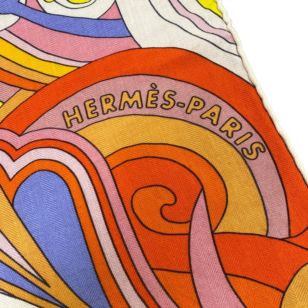Hermes Shawl Carre 140 Rose Joanneviv Etoupe Faubourg Rainbow Cashmere Silk — view 5