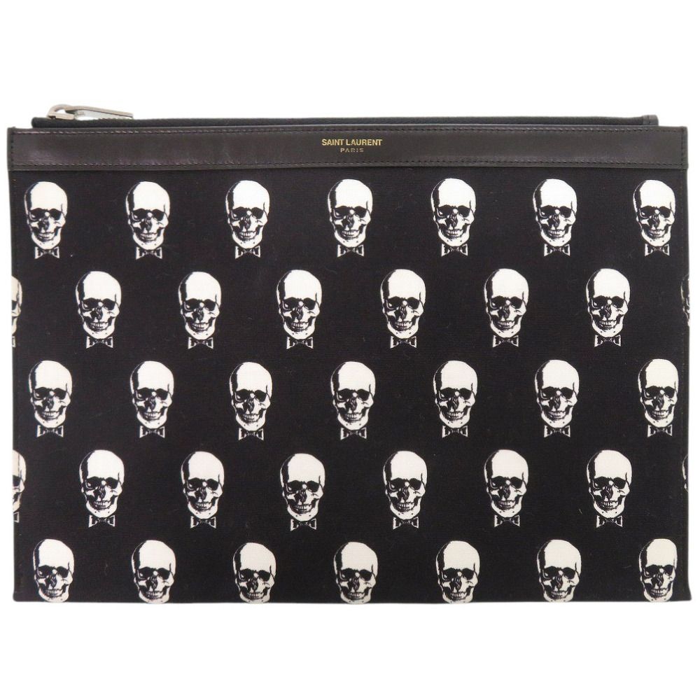 Saint Laurent Paris Skull Canvas Leather Black Clutch