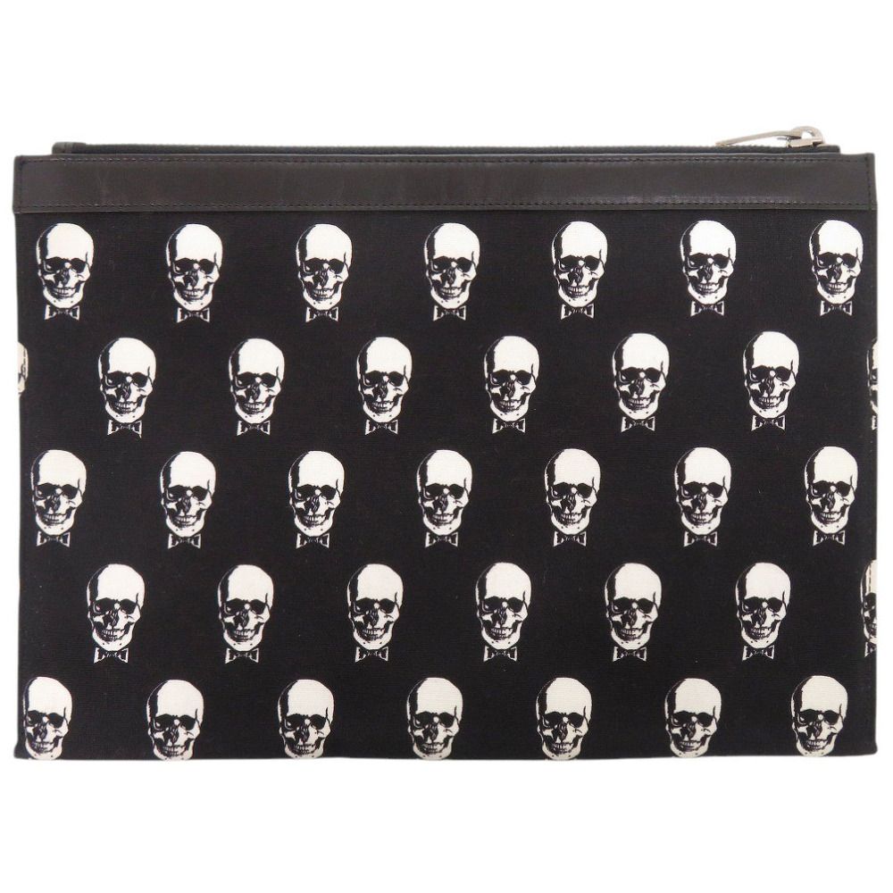 Saint Laurent Paris Skull Canvas Leather Black Clutch — view 3