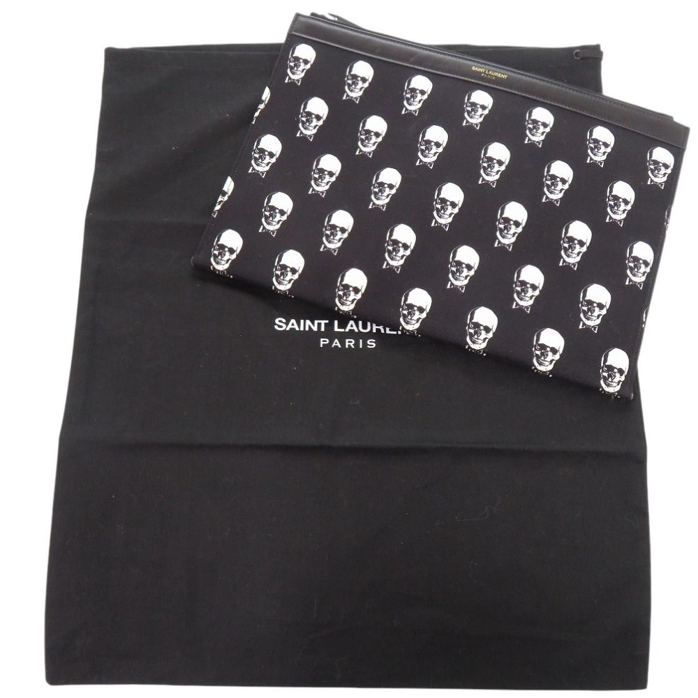 Saint Laurent Paris Skull Canvas Leather Black Clutch — view 2