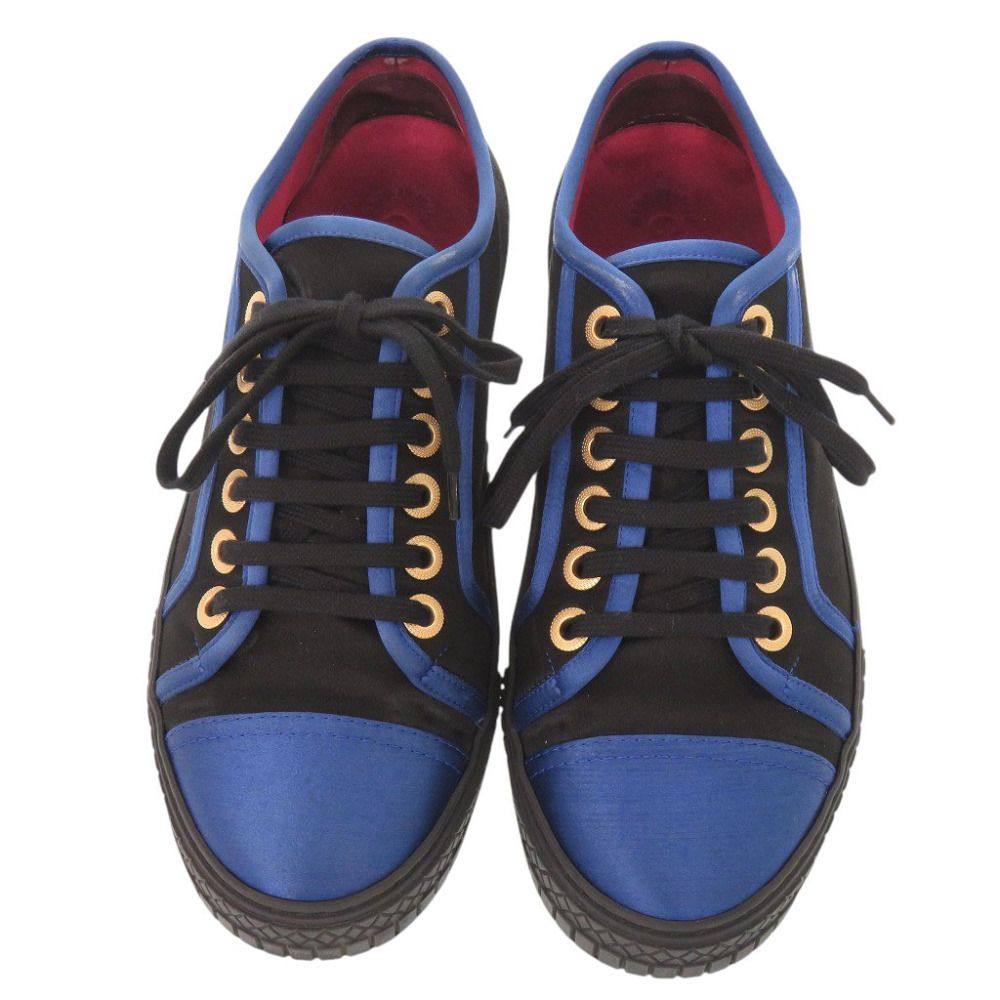 Chanel CC Logo 37.5 Satin Rubber Black Blue Sneakers — view 2