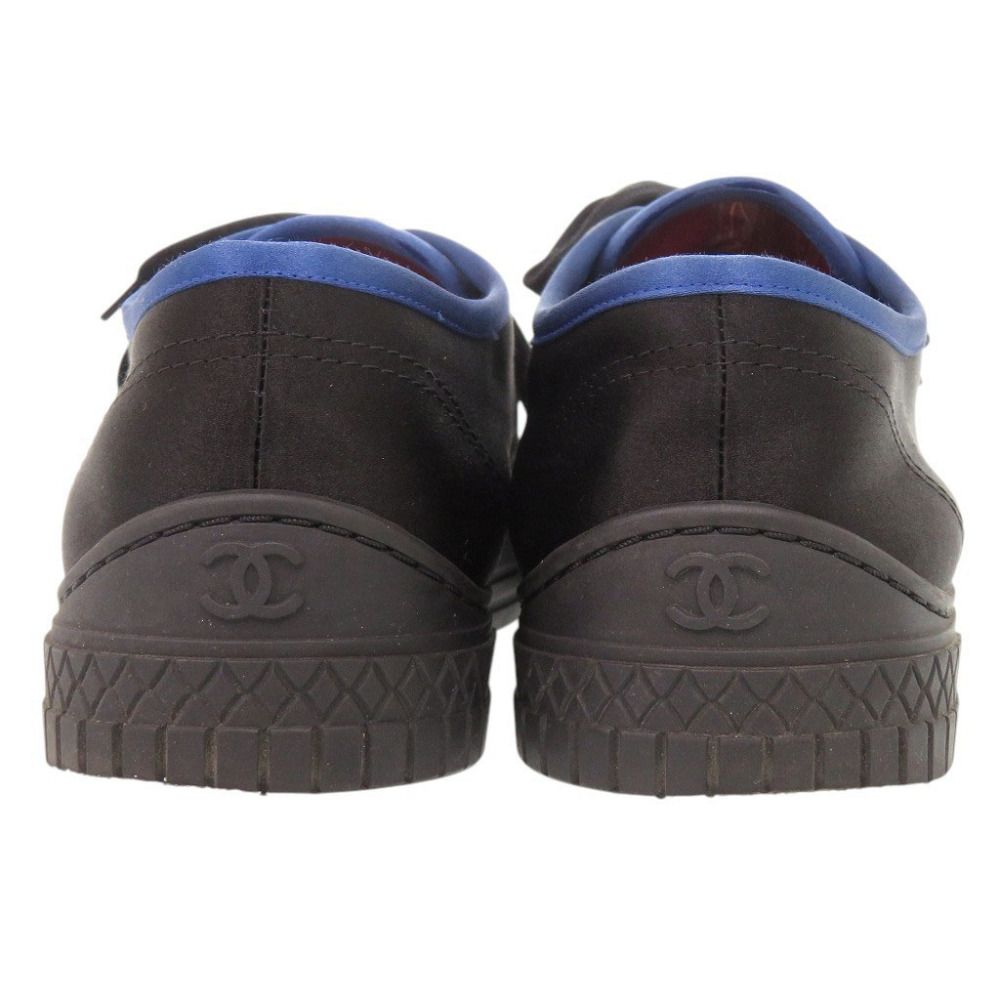 Chanel CC Logo 37.5 Satin Rubber Black Blue Sneakers — view 3