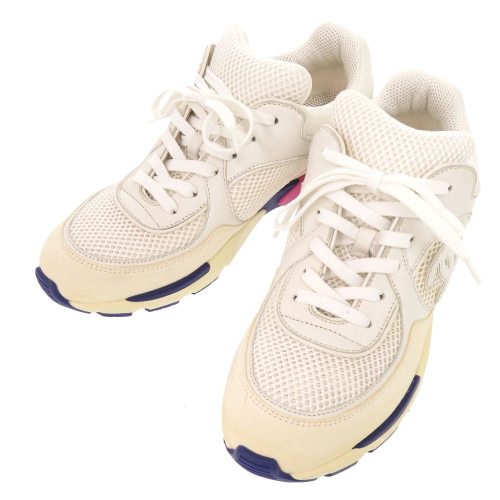 Chanel CC Logo 37 Leather Suede Mesh White Multicolor Sneakers