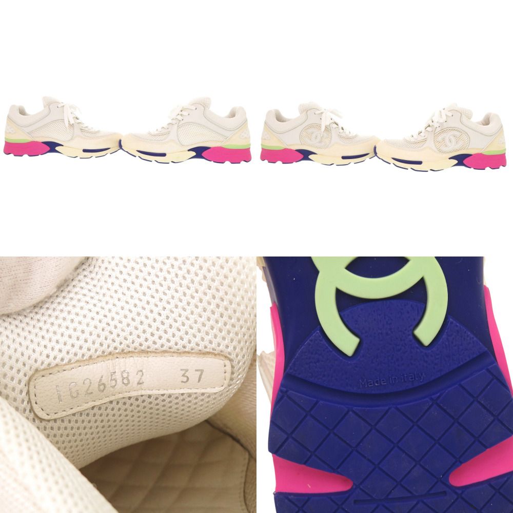 Chanel CC Logo 37 Leather Suede Mesh White Multicolor Sneakers — view 6
