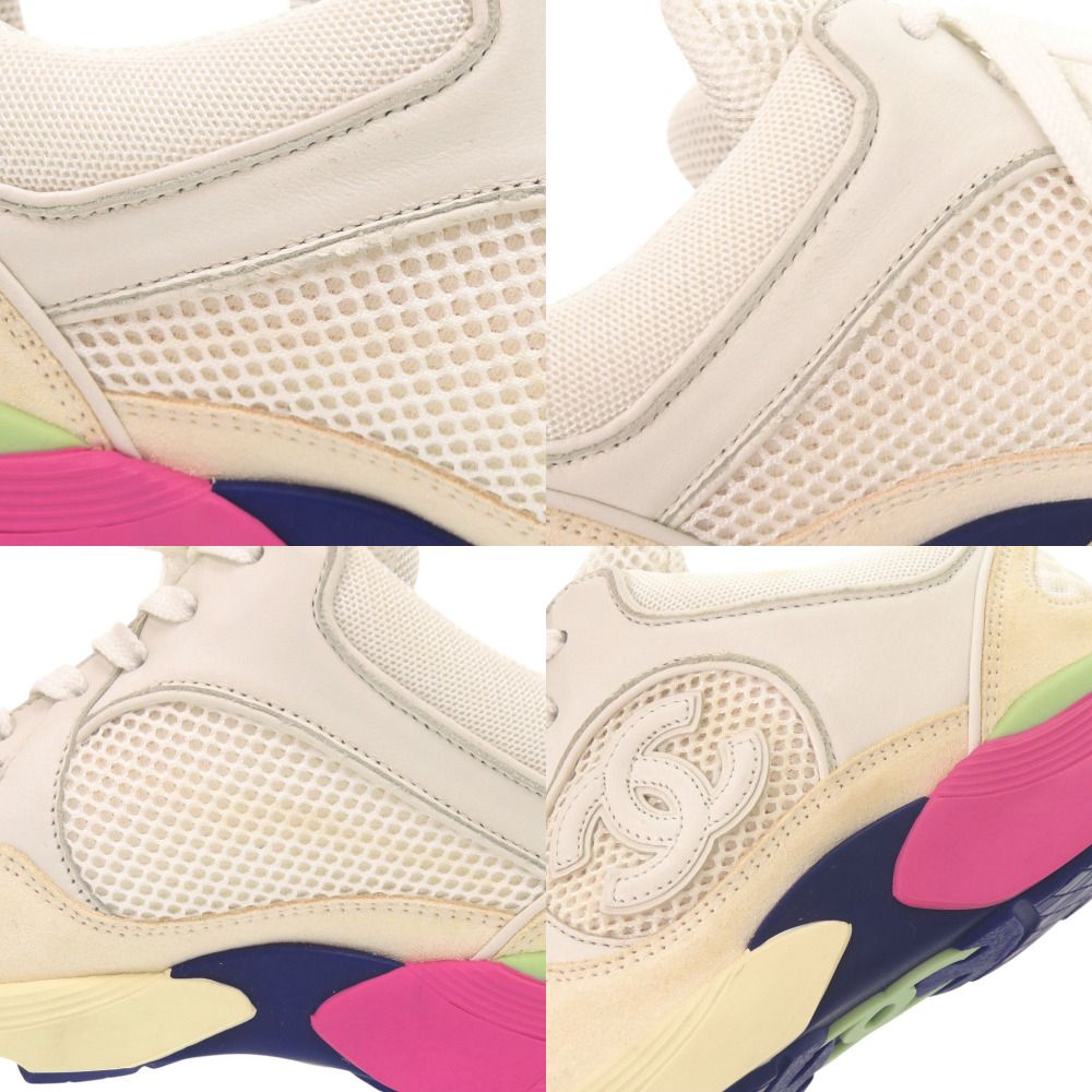 Chanel CC Logo 37 Leather Suede Mesh White Multicolor Sneakers — view 9