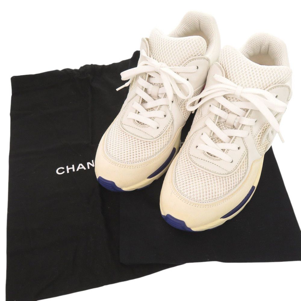 Chanel CC Logo 37 Leather Suede Mesh White Multicolor Sneakers — view 2