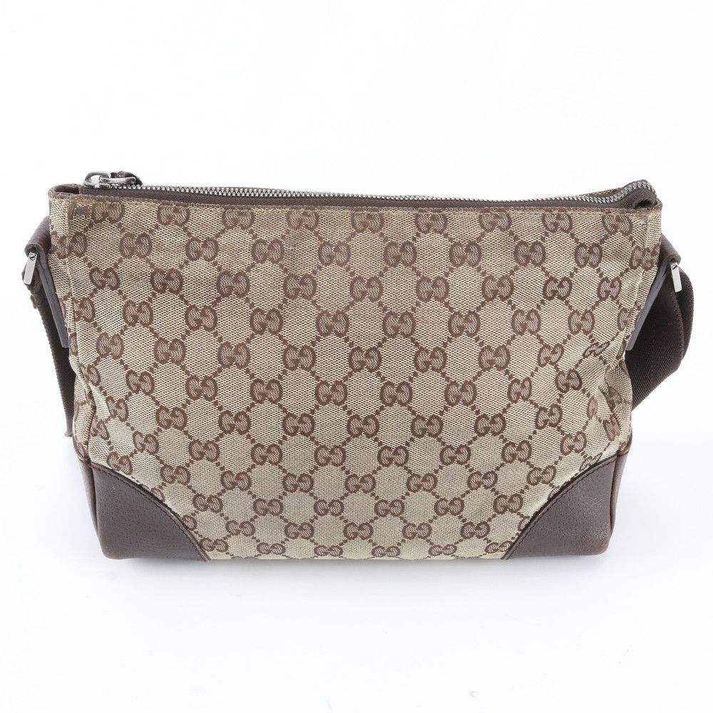 Gucci GG Canvas Leather Shoulder Bag Crossbody Messenger Brown — view 3