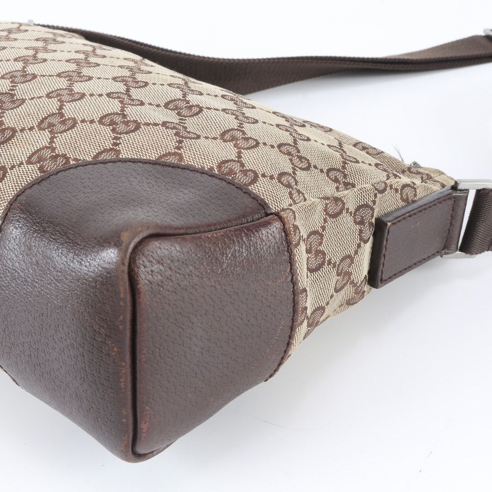 Gucci GG Canvas Leather Shoulder Bag Crossbody Messenger Brown — view 4