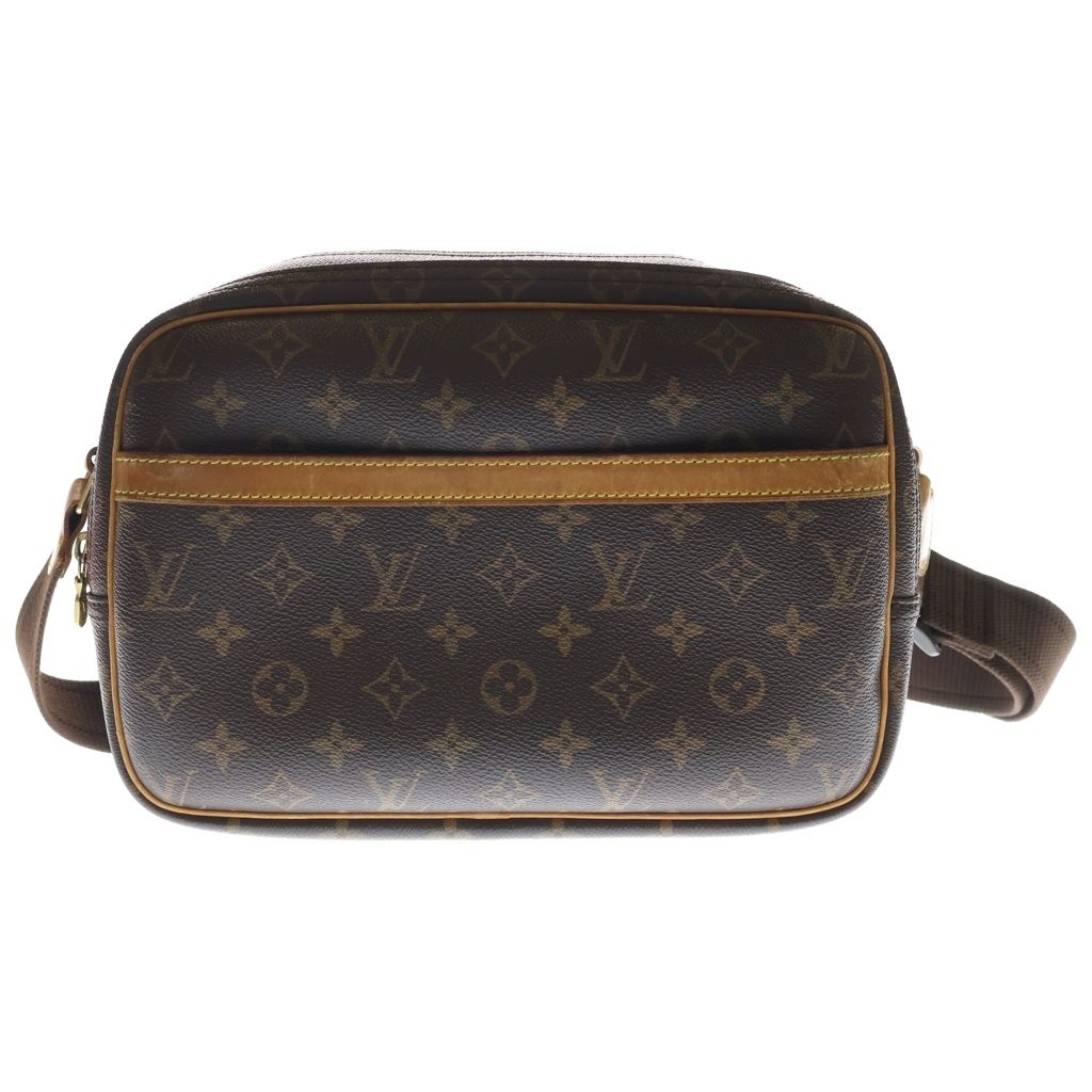 Louis Vuitton Monogram Reporter PM Shoulder Bag Brown Leather Gold