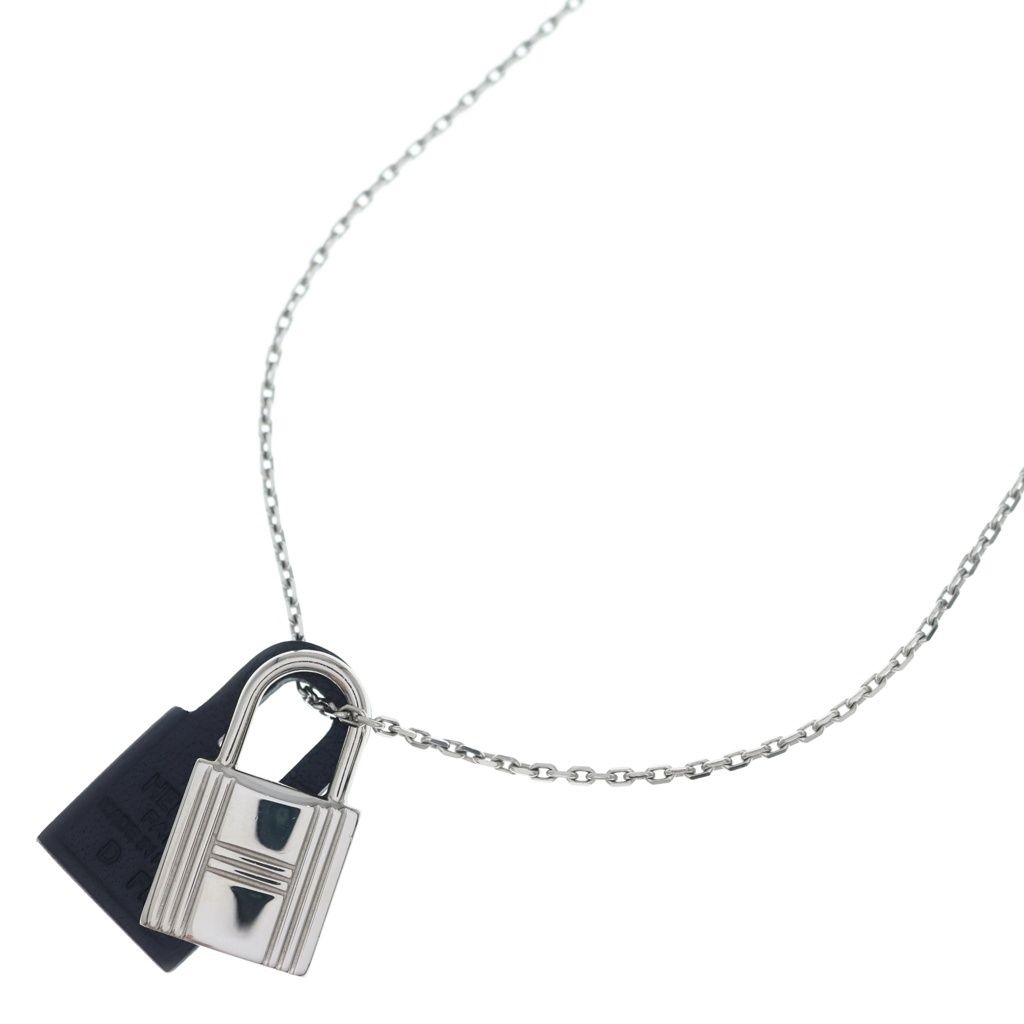 Hermes O'kelly Necklace PM Cadena Metal Leather Silver Black